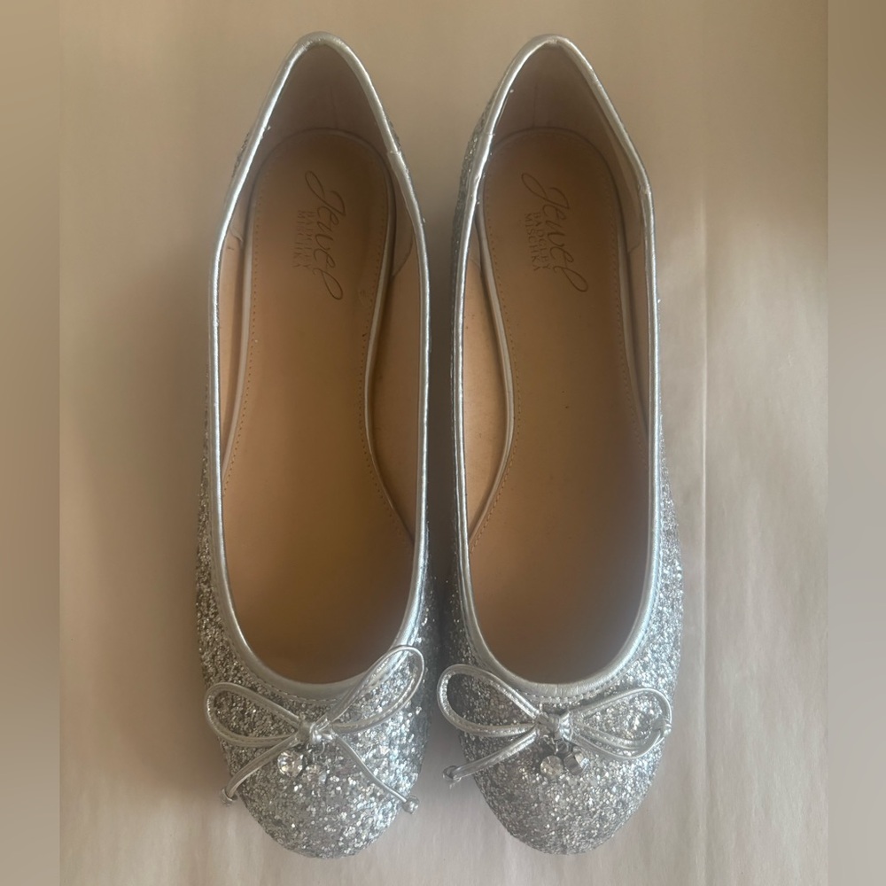 Silver Glitter Bow Flats